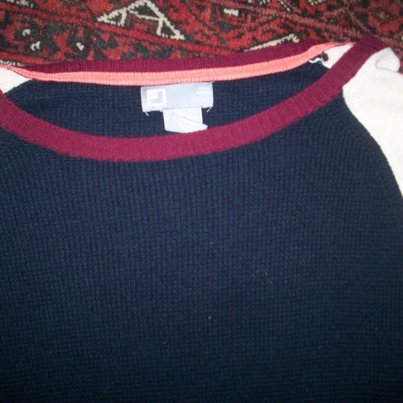 Colorblock Sweater Cotton/Wool Blend Lightweight Maroon/Blue r/n 93677 jcp - Picture 4 of 6